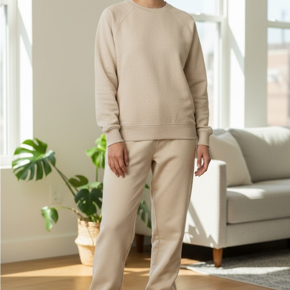 TNA Womens Cozy Fleece Beige Crewneck Sweater Size Small